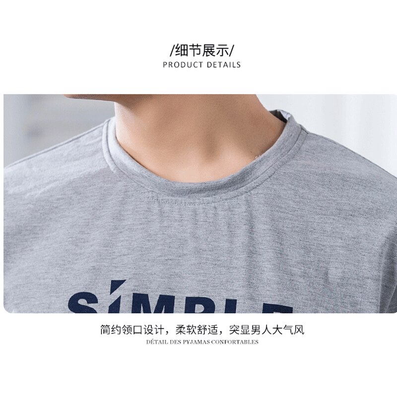 Yidanna Men Pajamas Set Knitted Cotton Nightwear Short Sleeved Sleepwear Summer Sleep Clothing Letters Nighties Nightdress Suit