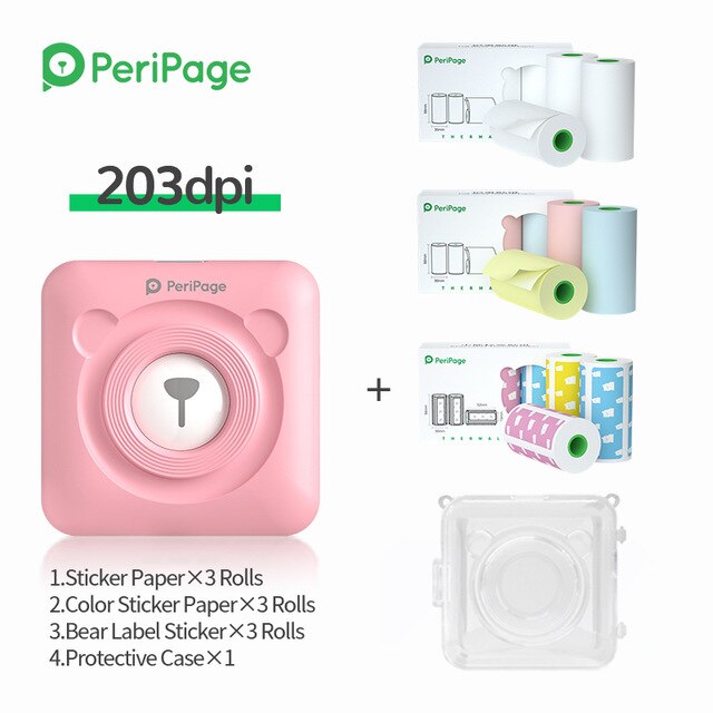 Peripage – Mini-imprimante Photo Portable A6, Bluetooth, pour téléphones IOS et Android, AR, imprimante d'étiquettes pour d'anniversaire: Pink 9 Papers