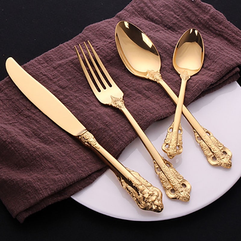Spklifey servise sæt guld bestik gaffel rustfrit stål ske royal bestik gafler knive skeer køkken ske bordservice