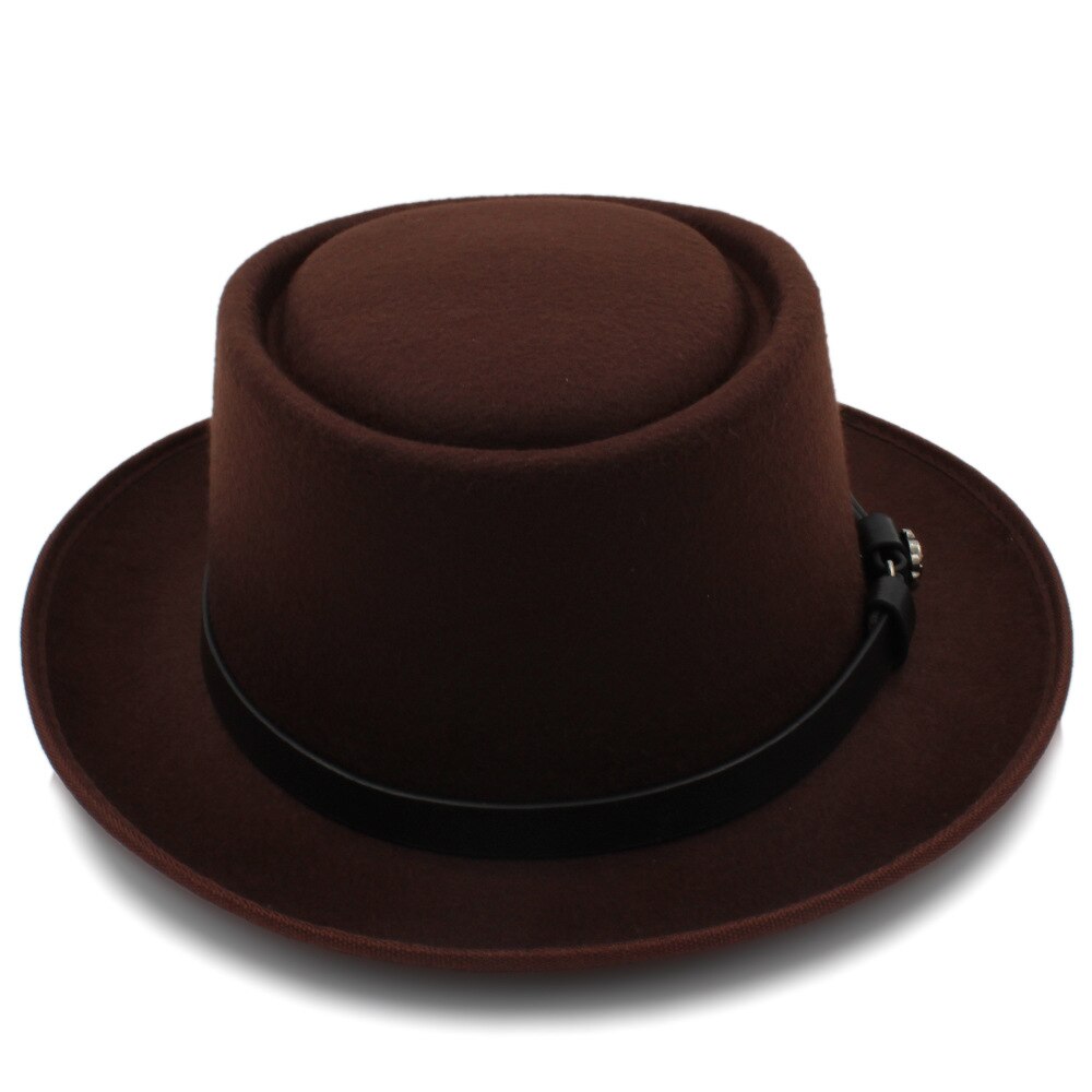 Women's Fedora Hat with Pork Pie Hat for Lady Church Wool Felt Hat Gambler Panama Trilby Hat Size 58cm