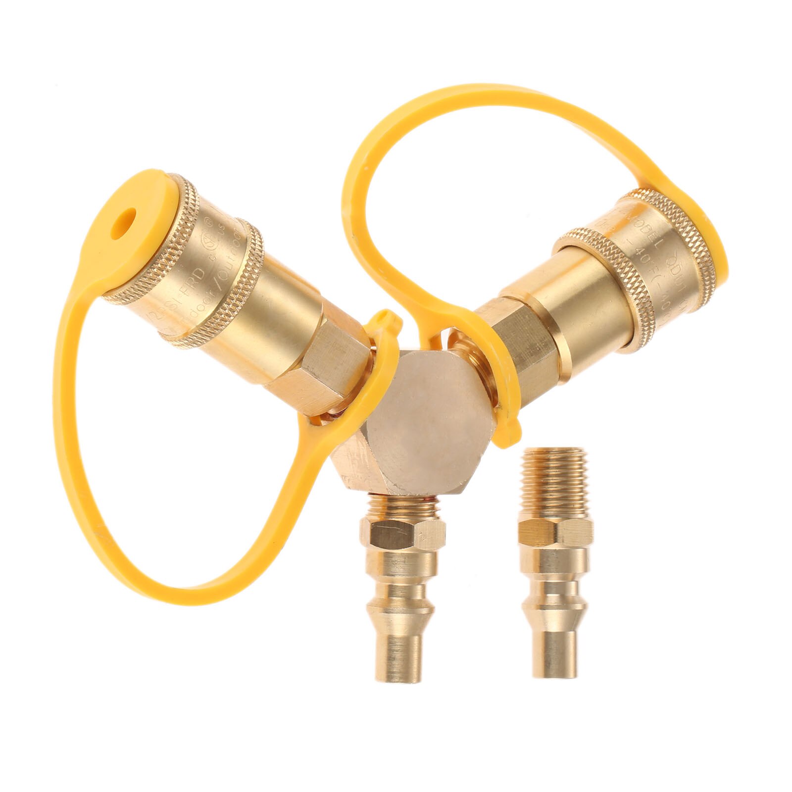 2pcs/kit 1/4inch RV Propane Quick Connect 2-way Y Splitter Adapter+ 1/4" Fitting Hose to Motorhome Tabletop Grill Brass Parts