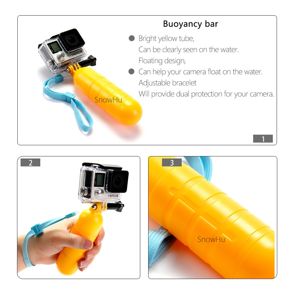 Snowhu Voor Gopro Accessoire Collectie Geel Water Drijvende Handgreep Handvat Mount Float Voor Gopro Hero 9 8 7 6 5 Voor Xiao Yi GP82