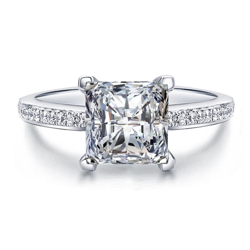 MOONROCY Zilver Kleur CZ Wedding Ring Zirconia Crystal Ringen voor Vrouwen Meisjes Vierkante Sieraden