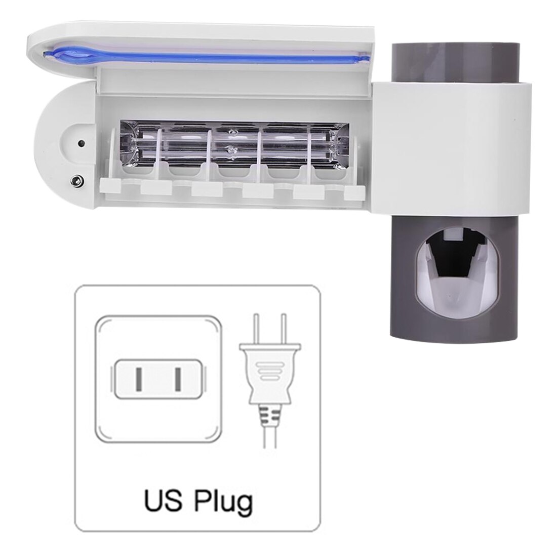 3 in 1 UV Light Multifunctional Antibacteria Ultraviolet Toothbrush Holder Automatic Toothpaste Squeezers Dispenser Home Set: US Plug no box