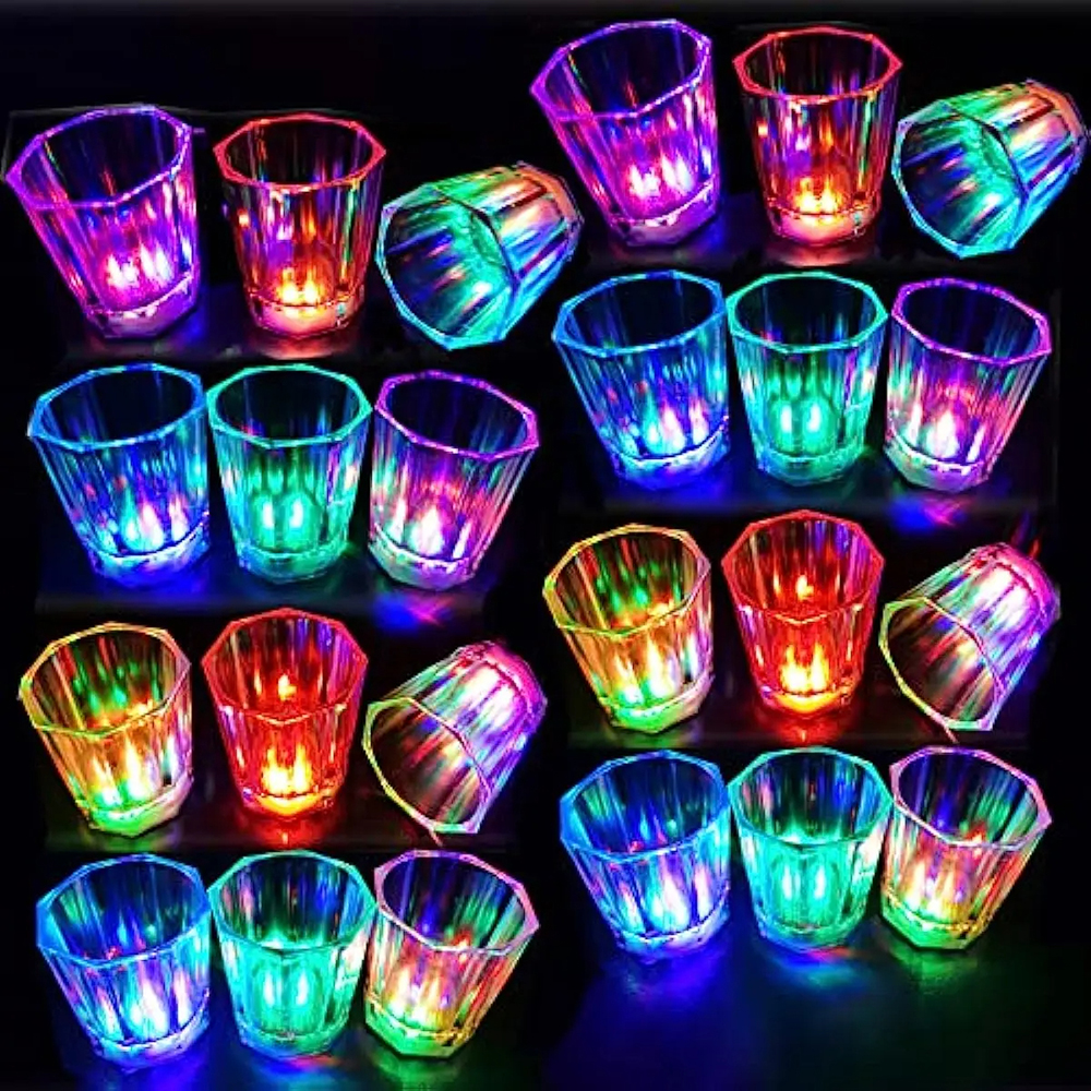 24 pçs led copo brilhante iluminar copo de tiro led flash beber óculos iluminar óculos de tiro festa brilho no escuro favores de festa