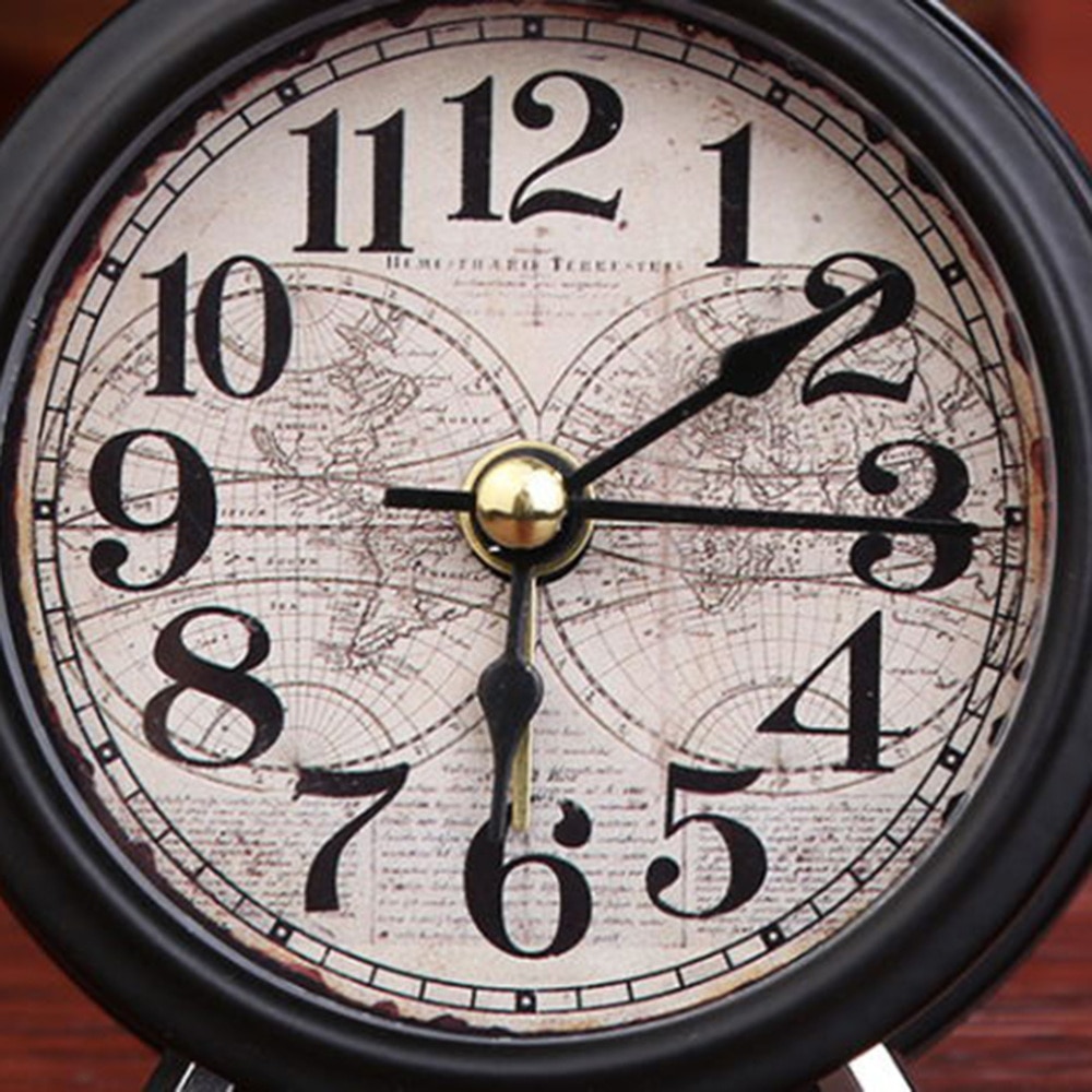 Metal Small Alarm Clock Desktop Vintage Ring Bell Clock Kids Alarm Clock without Battery Будильник - Earth (Black)