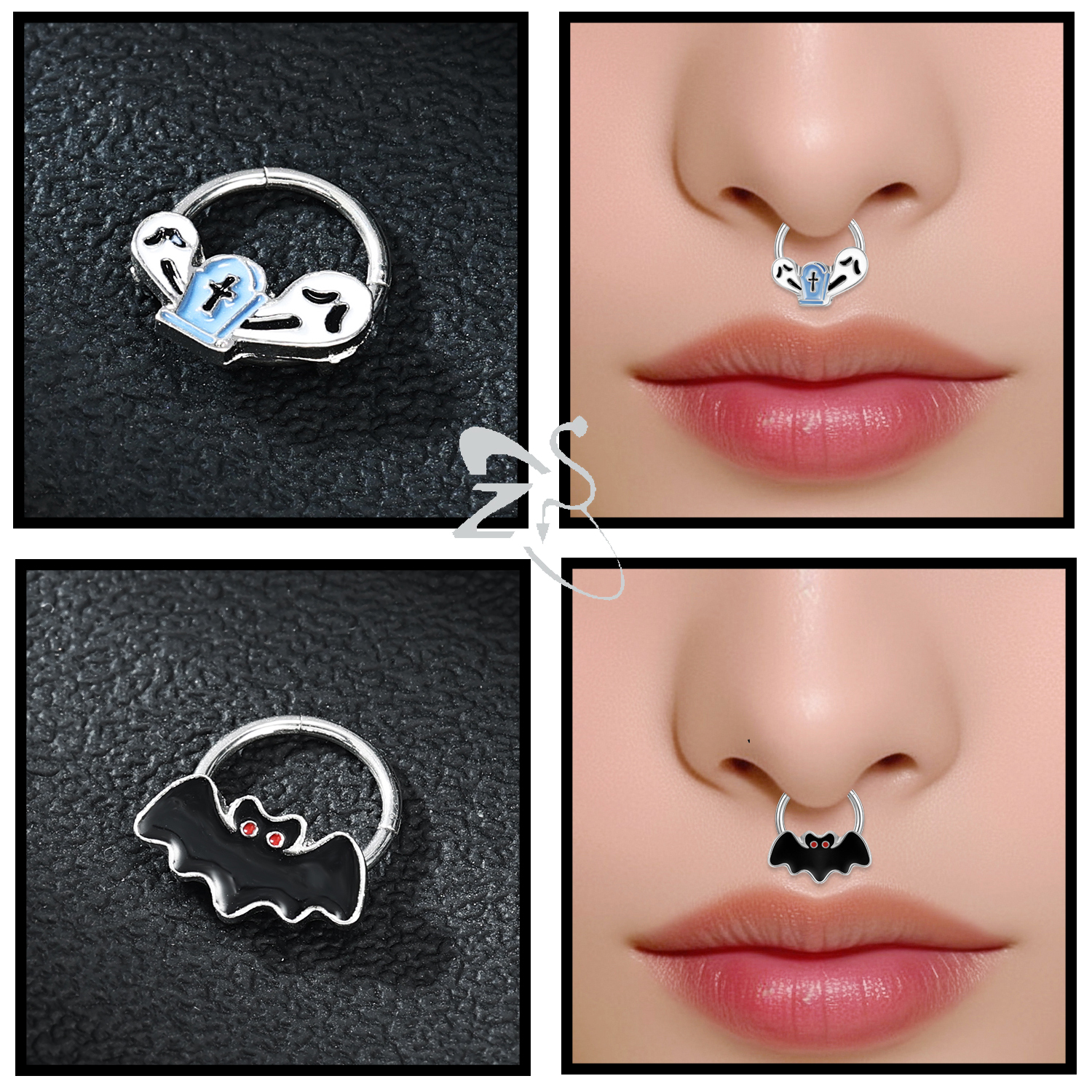ZS 1PC serpent citrouille chauve-souris nez Piercing couleur noire Septum anneau acier inoxydable nez Clicker oreille Helix Cartilage Piercings 16G