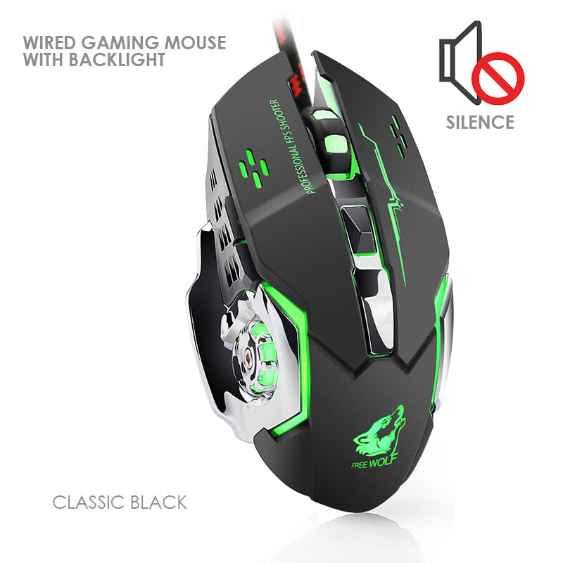 Wired/Wireless Gaming Mouse with Silent LED Backlit 8D 3200 DPI Adjustable USB Optical Ergonomic Mouse For Laptop.: wired black