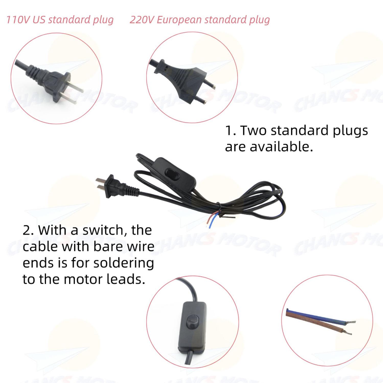 Synkron elektrisk drejeskive motor 110v/220v synes -50 2.5-3 omdr./min kopdrejer med 7mm koblinger og netledningskontakt 1.8m 5 stk