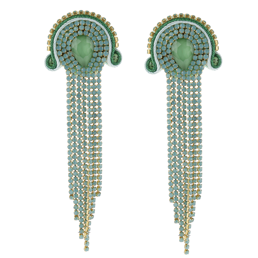KPacTa Handmade Weaving Soutache Vintage Full Crystal Long Tassel Earrings For Women Temperament Earring Banquet: green