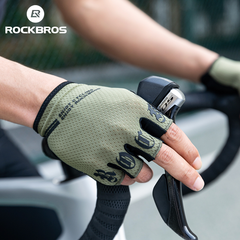 ROCKBROS Fahrradhandschuhe, stoßfeste Halbfinger-Handschuhe, atmungsaktiv, stoßfest, kurze Fahrradhandschuhe, Sommer-Handschuhe mit hoher Elastizität