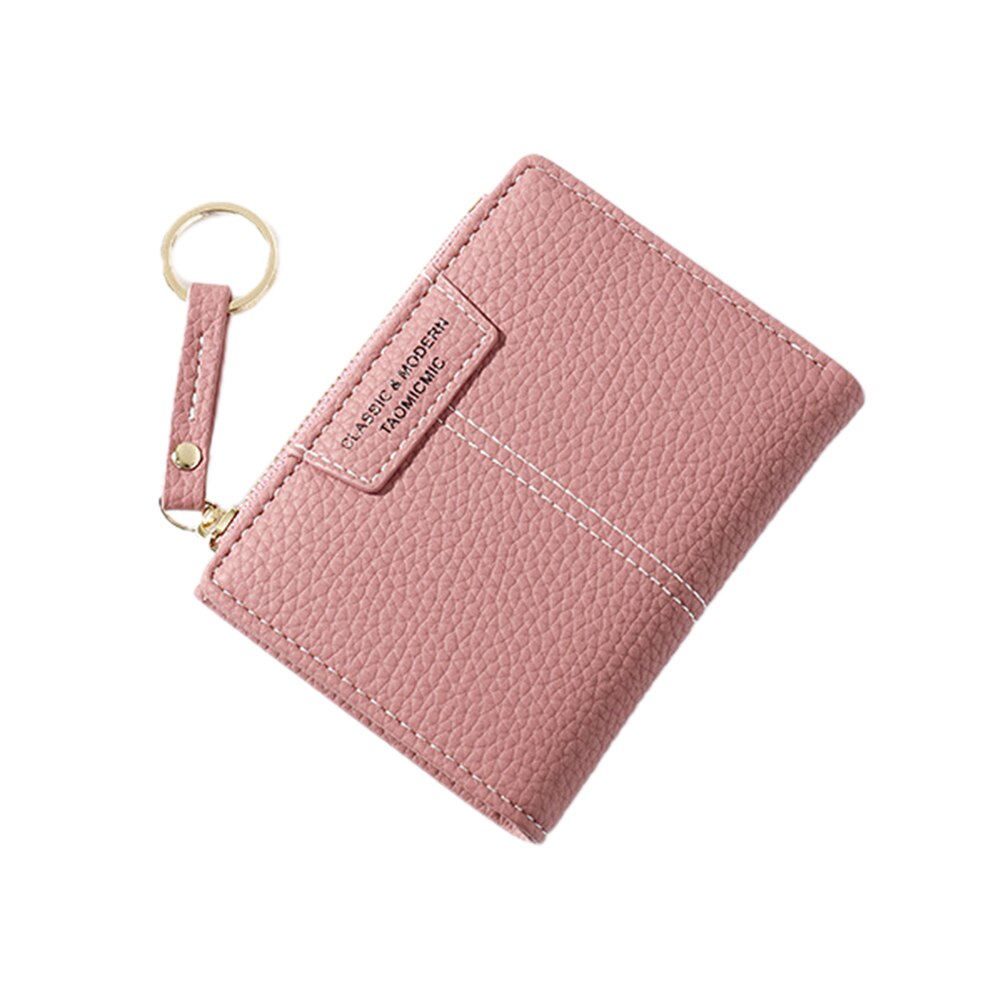 Mænd kvinder lille tegnebog mini bifold læder let kreditkort arrangør med lynlås: Lyserød