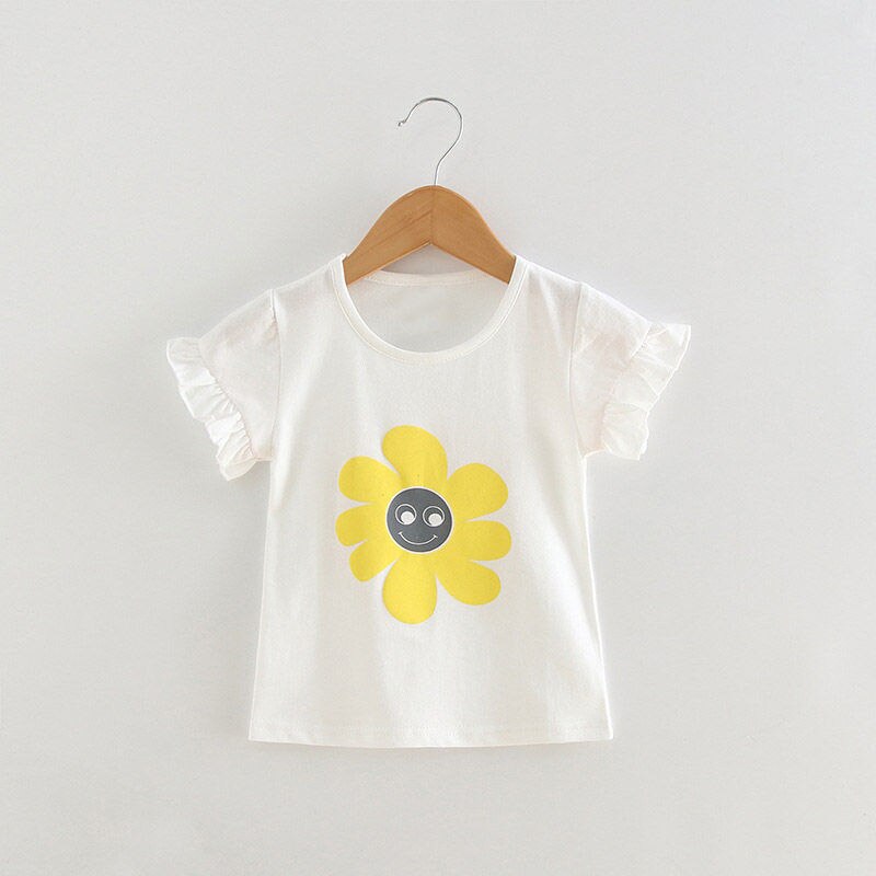 Piger& #39 ; tøj børnetøj populære blomstertoppe kortærmede t-shirt piger& #39 #39 tøj 2 to 7 år gammelt tøj