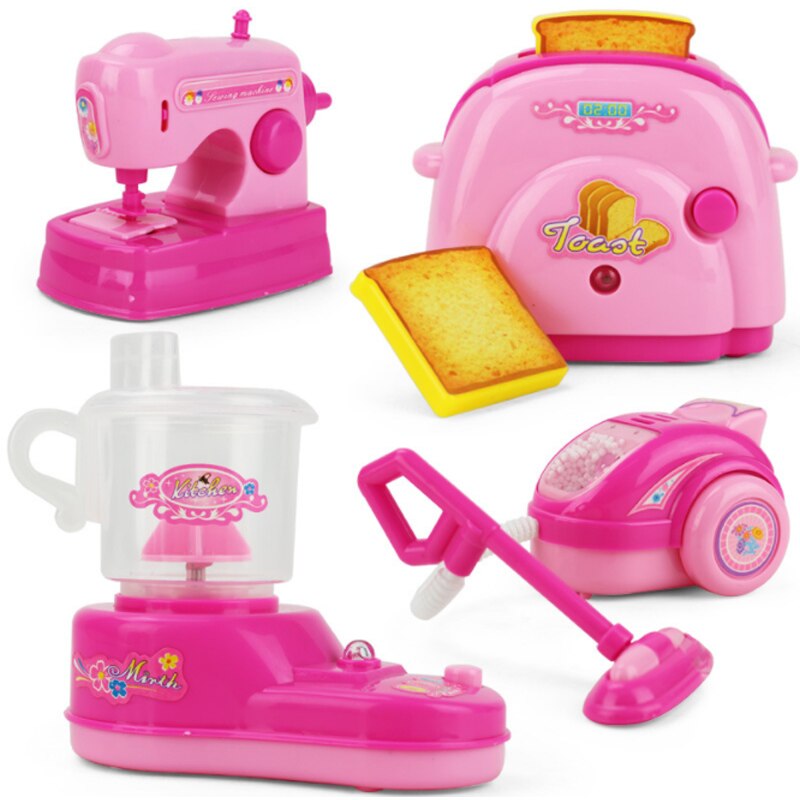 4 Pcs/Set Pink Colour Pretend Play Toy Simulation Housekeeping Vacuum Cleaners Kitchen Cleaning Small Appliances Toy D26