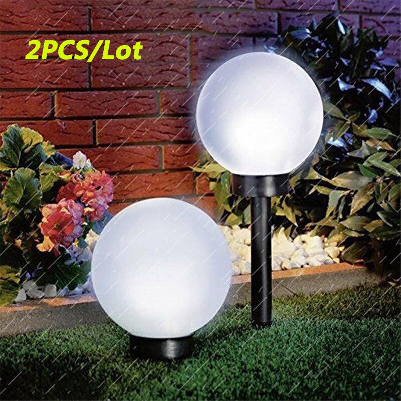 2 stk/parti runde ledet solenergi utendørs hage bane gård ball lys lampe plen vei uteplass hage gårdsplass plen vei bakken lys