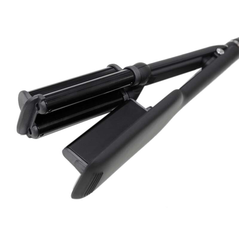 32mm dybe bølget hår krøllejern keramisk triple barrel big wave curlers big wave curler eu stik: Sort