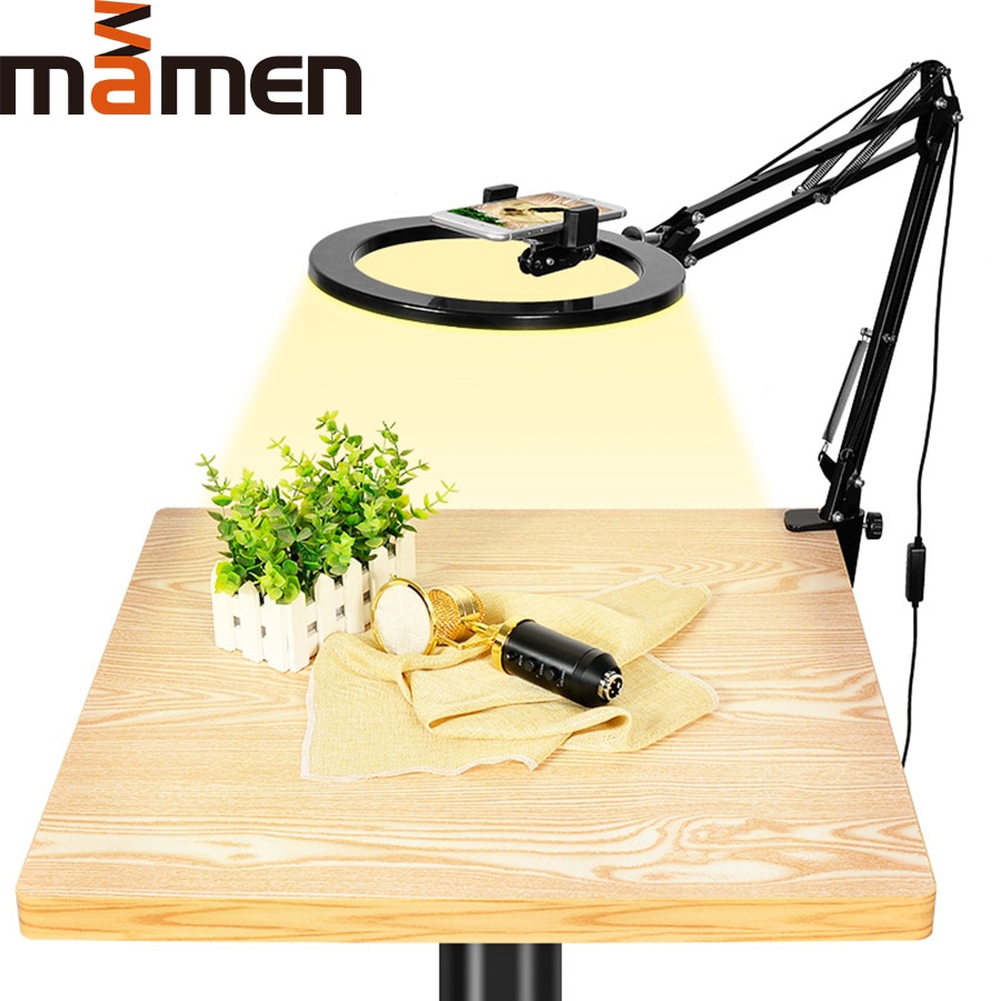 MAMEN Dimmerabile 10 pollici Selfie Led Anello di luce Video Fotografia In Studio di Illuminazione con il Desktop Da Tavolo Supporto Del Supporto Del Telefono Per Youtube Live