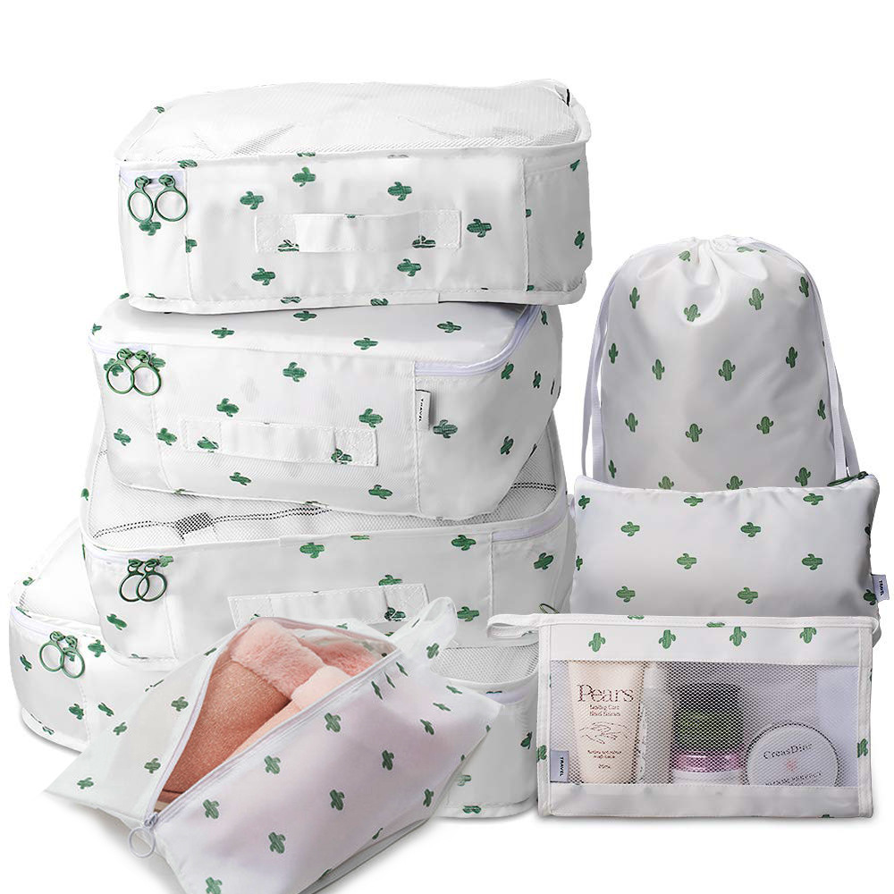 8 stk / sæt rejsetøj klassificering opbevaringspose til emballering af terningsko undertøj toiletartikler arrangørpose rejsetilbehør: Kaktus