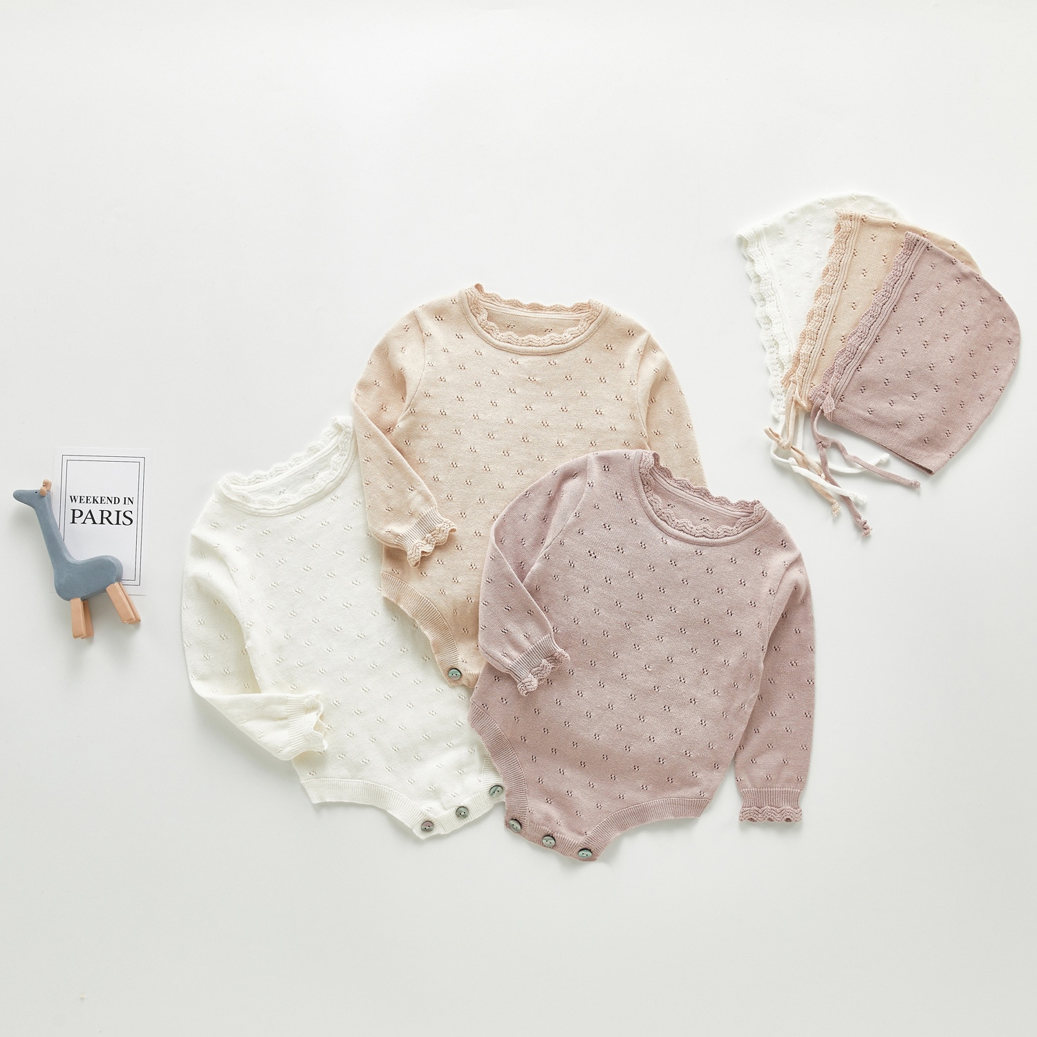 3357 Zomer Baby Breien Pak Lange Mouw Airconditioning Romper Een Stuk Kleding Voor Meisjes Met Cap Baby meisjes Kleding