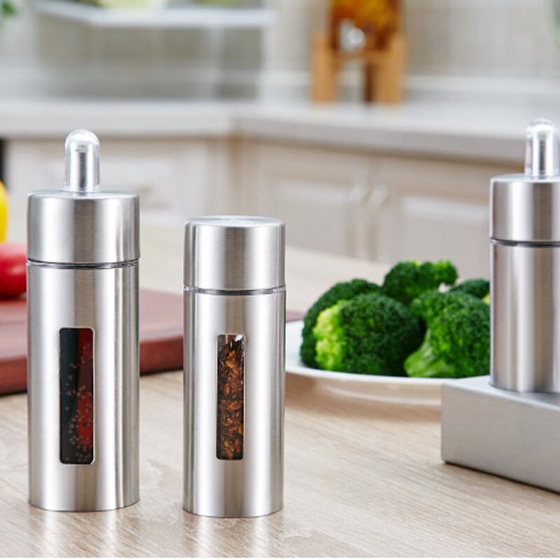 5Pcs/Set Stainless Steel Spice Rack Cruet Condiment Spice Jars Set Salt And Pepper Seasoning Cooking Kitchen Tool