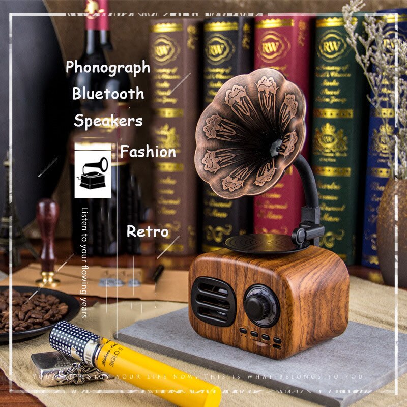 Fonograaf bluetooth speakers draadloze bluetooth speakers retro modieus familie moet kiezen: Ft -5 houten kleur