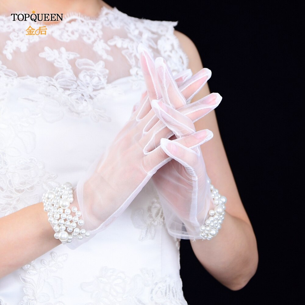 TOPQUEEN M01 Girls Wedding Gloves Pearl Princess Party Supplies Performance Women Lady Bride Prom Jewelry Bridal Glove