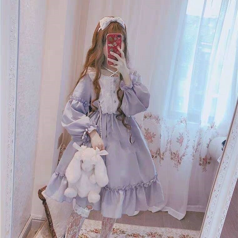 Sukienka Lolita dla kobiet Kawaii dla dziewcząt pałac Bow-knot Stiching styl japoński Vestidos szlachetny słodki Gothic szata na imprezę renesansowy: Color4Dress / M(Weight 30-55kg)
