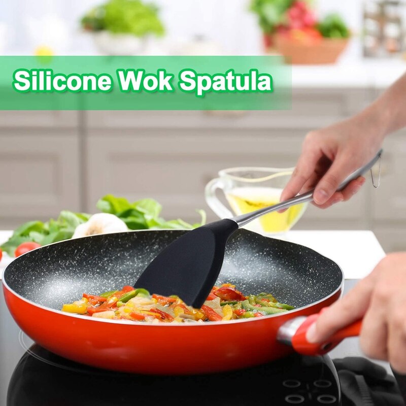 2 Stuks Siliconen Wok Spatel Rvs Handvat Turner Spatel Non-stick Flexibele Siliconen Spatel Hittebestendige