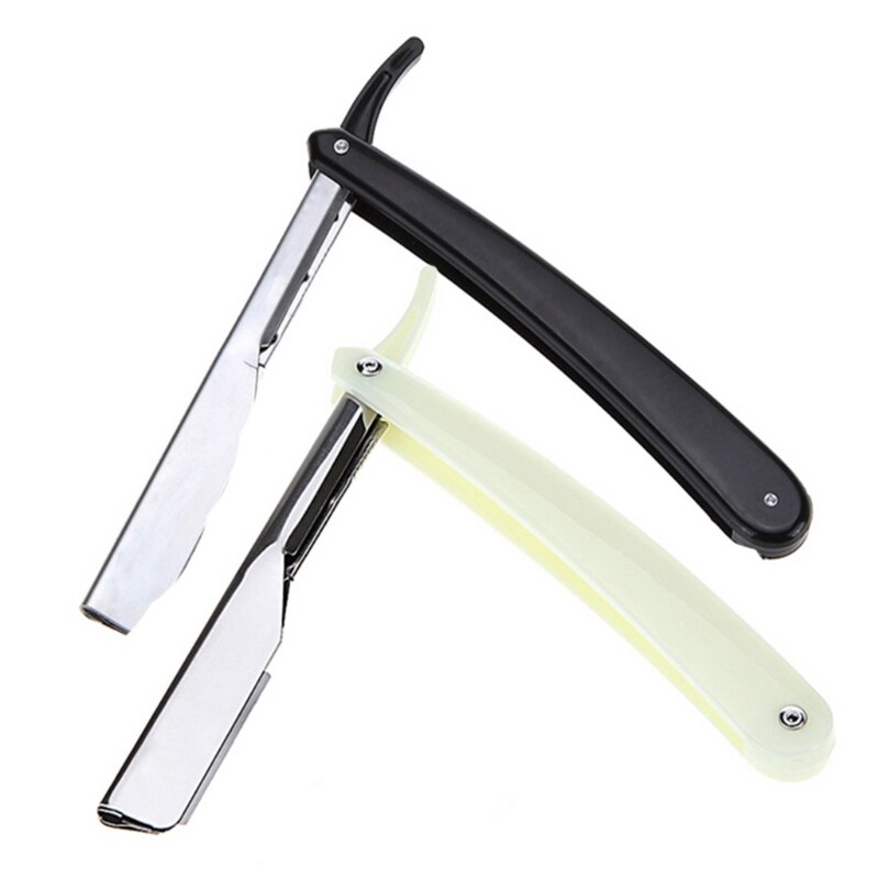 Lâmina de barbear dobrável para homens, lâmina reta com cabo plástico, vintage, barbeiro, salão de beleza, barbeador manual, cortador de barba, suporte sem lâmina