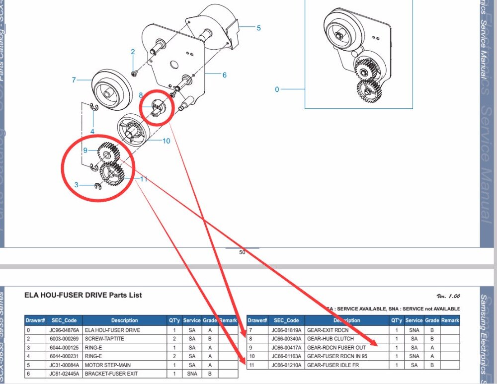 SHARE JC96-04876A JC66-00417A JC66-01210A FUSER DRIVE Gear kit for SAMSUNG 5133F 5135ND 5235ND 5835FN 5835NX 5935FN 5935NX