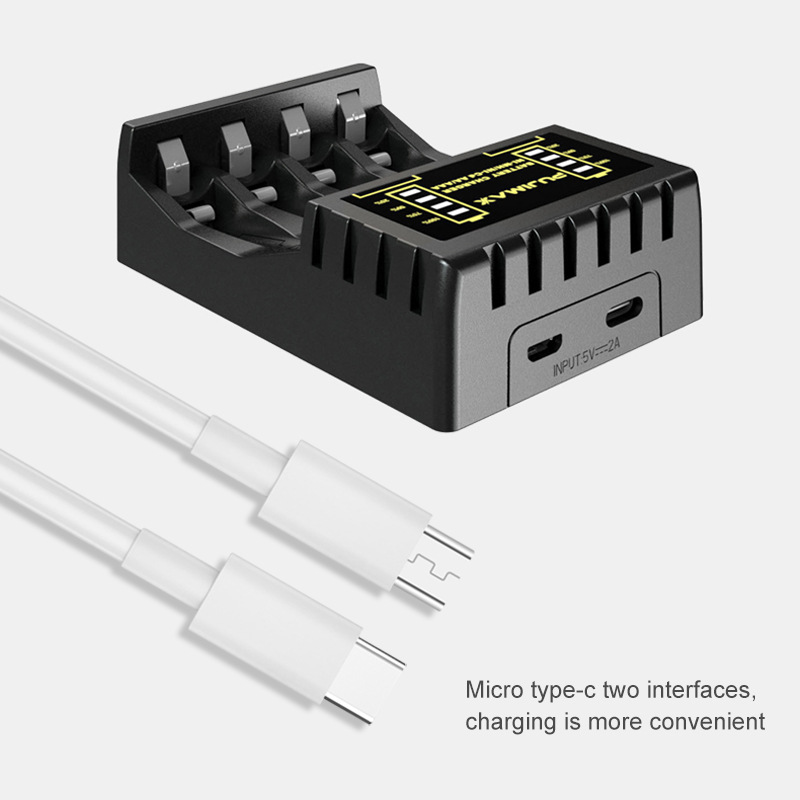 4 Slot Battery Charger Rechargeable Batter Charger With LED Display Indicator USB Charger Cable For AA/AAA Ni-MH/Ni-Cd Batteries