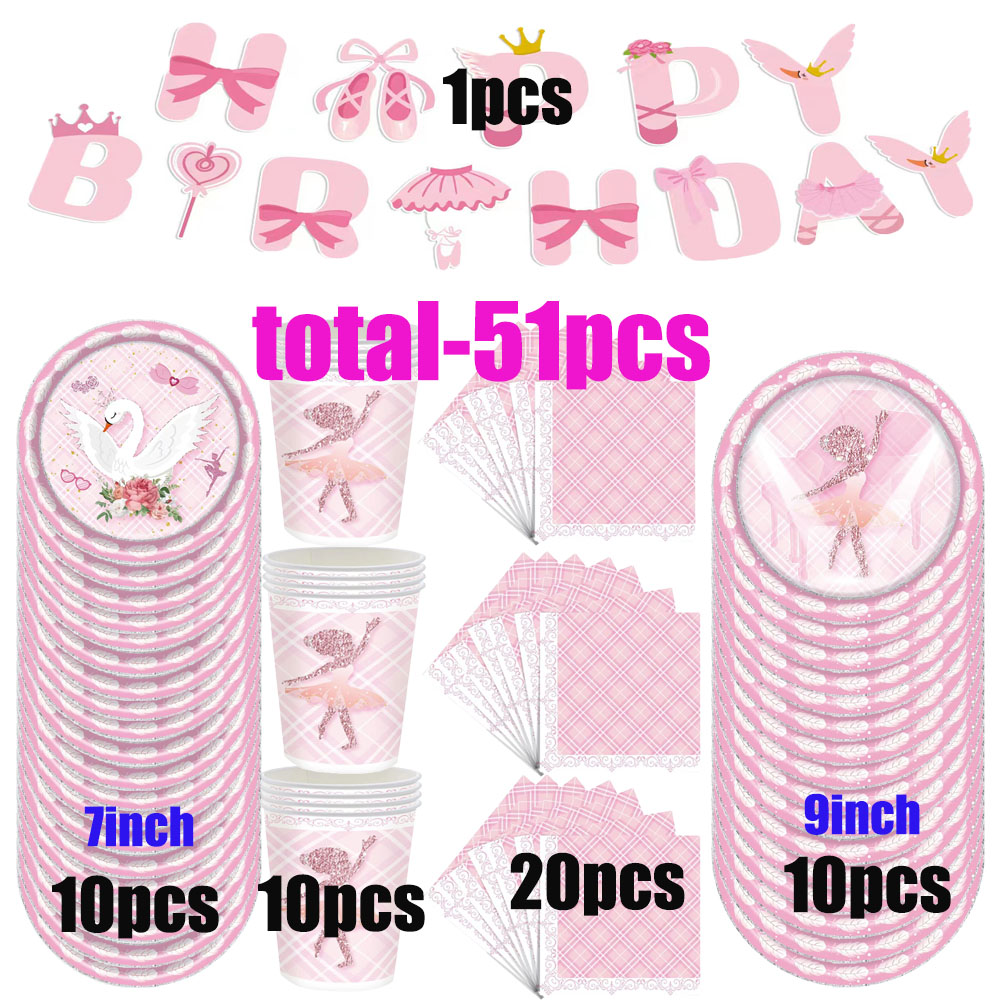nuovo rosa cigno balletto tema festa Stoviglie usa e getta Piatti di carta Tovaglioli principessa ragazze Felice compleanno festa arredamento: Profondo Zaffiro