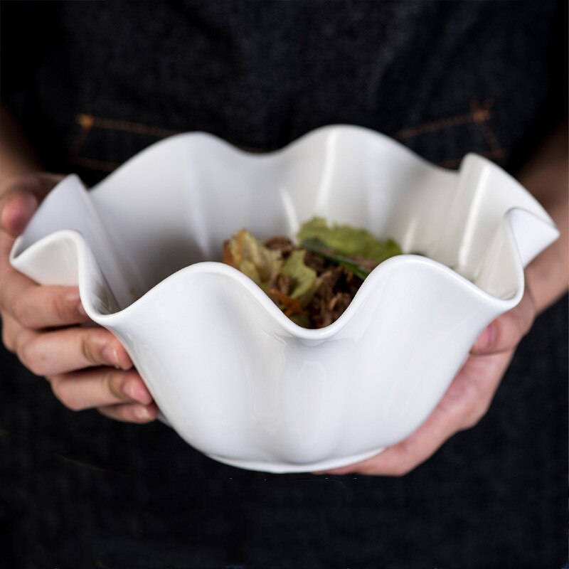 Plato de cerámica blanco puro para ensalada de frutas, cuencos de sopa, cuenco de fideos, plato de sabor, plato de pastel, cuencos de postre, plato de cena prensado, utensilios para hornear