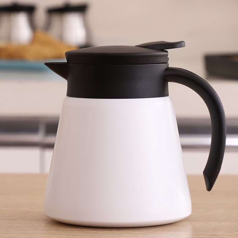 Coffee pot glass teapot-304 stainless steel double wall vacuum insulation, cool handle, non-slip silicone bottom 600ml