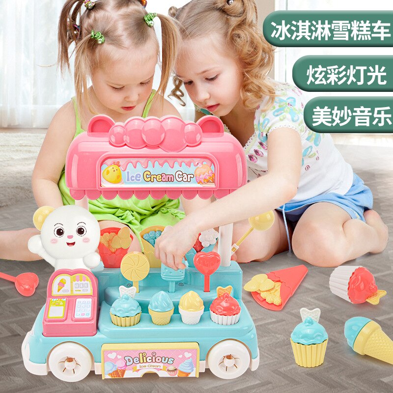 Dziecko Zhe zabaw dla dzieci zabawki domowe elektryczny kreskówka dźwięk i światło lód krem lód ciężarówka-lodziarnia dziewczyny grać zabawki domowe