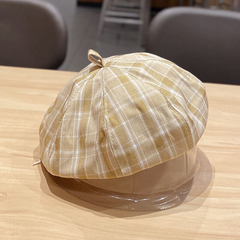 Foux baret plaid kvinder sommer sød nyhedsdreng hat maler koreansk stil fransk hårspænde damer kvindelig justerbar reb: Guld