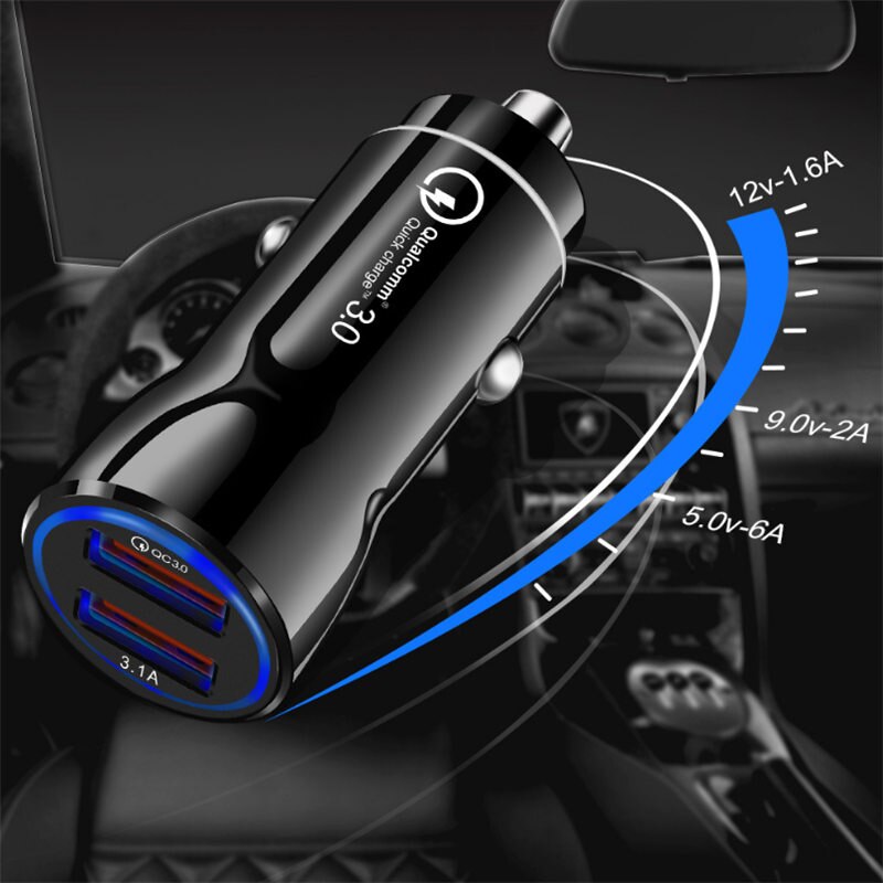 TQUQ-cargador rápido de coche con 2 puertos USB, cabeza de carga rápida 3,0, con luz LED, para Xiaomi, iPhone, Samsung y Huawei