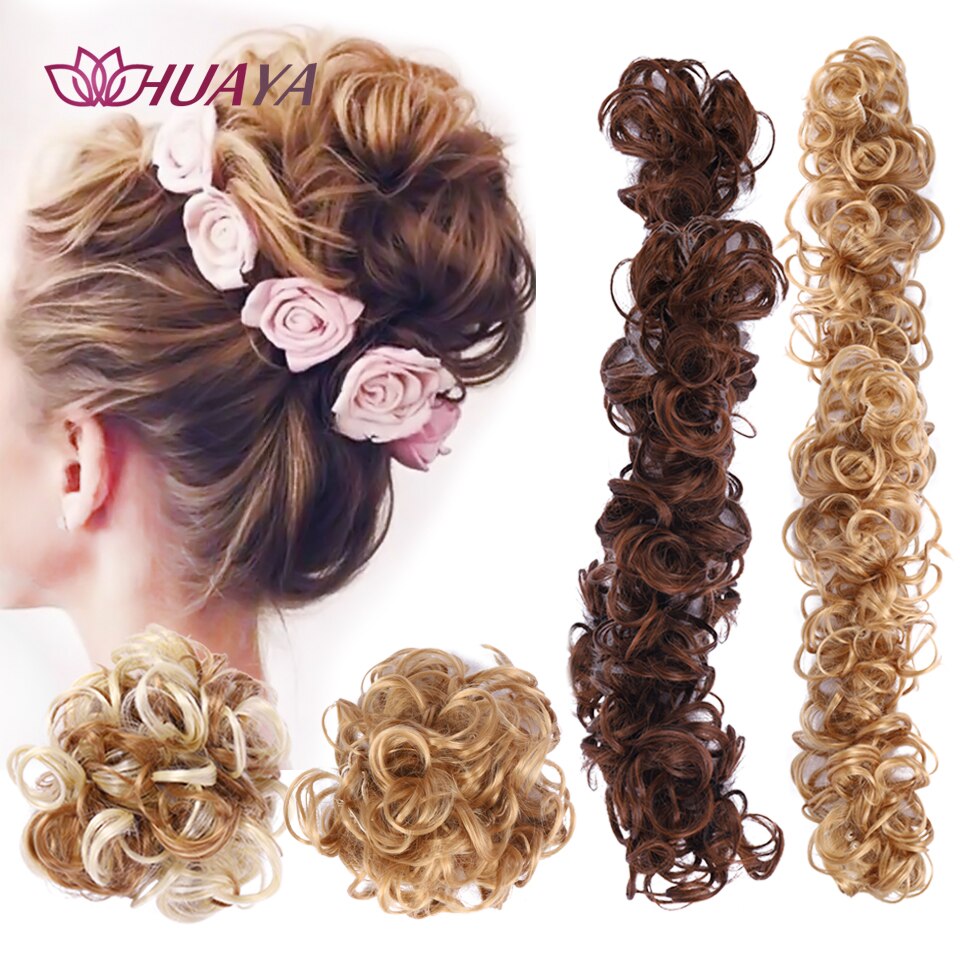 HUAYA Curly Synthetic Messy Chignon Pony Tail Hair Extensions Wrap on Hair Bun With Rubber Band Elastic Hair Hairpiece