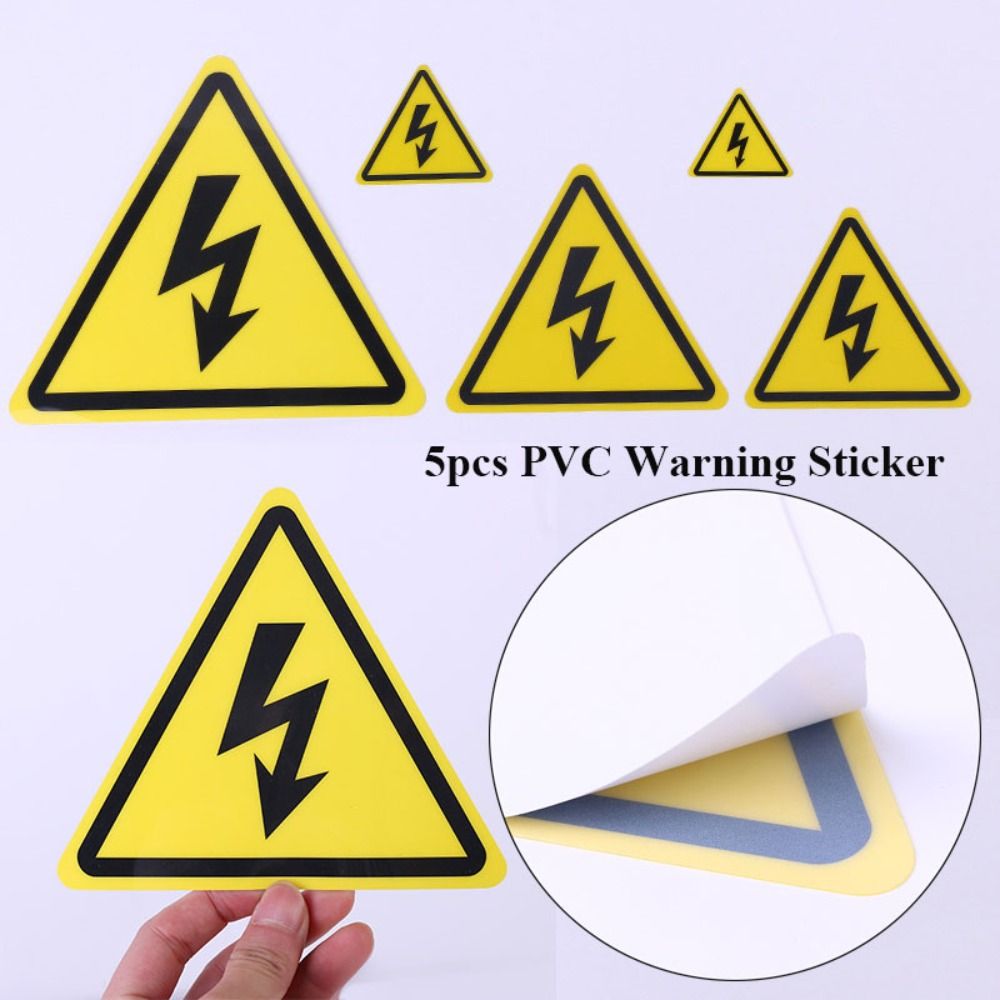 5pcs Geel Waarschuwing Sticker 3.6/5/8/10/15cm Accessoires Elektrische schok Gevaar Gevaar Opmerking Gevaar Voor Elektrische Doos