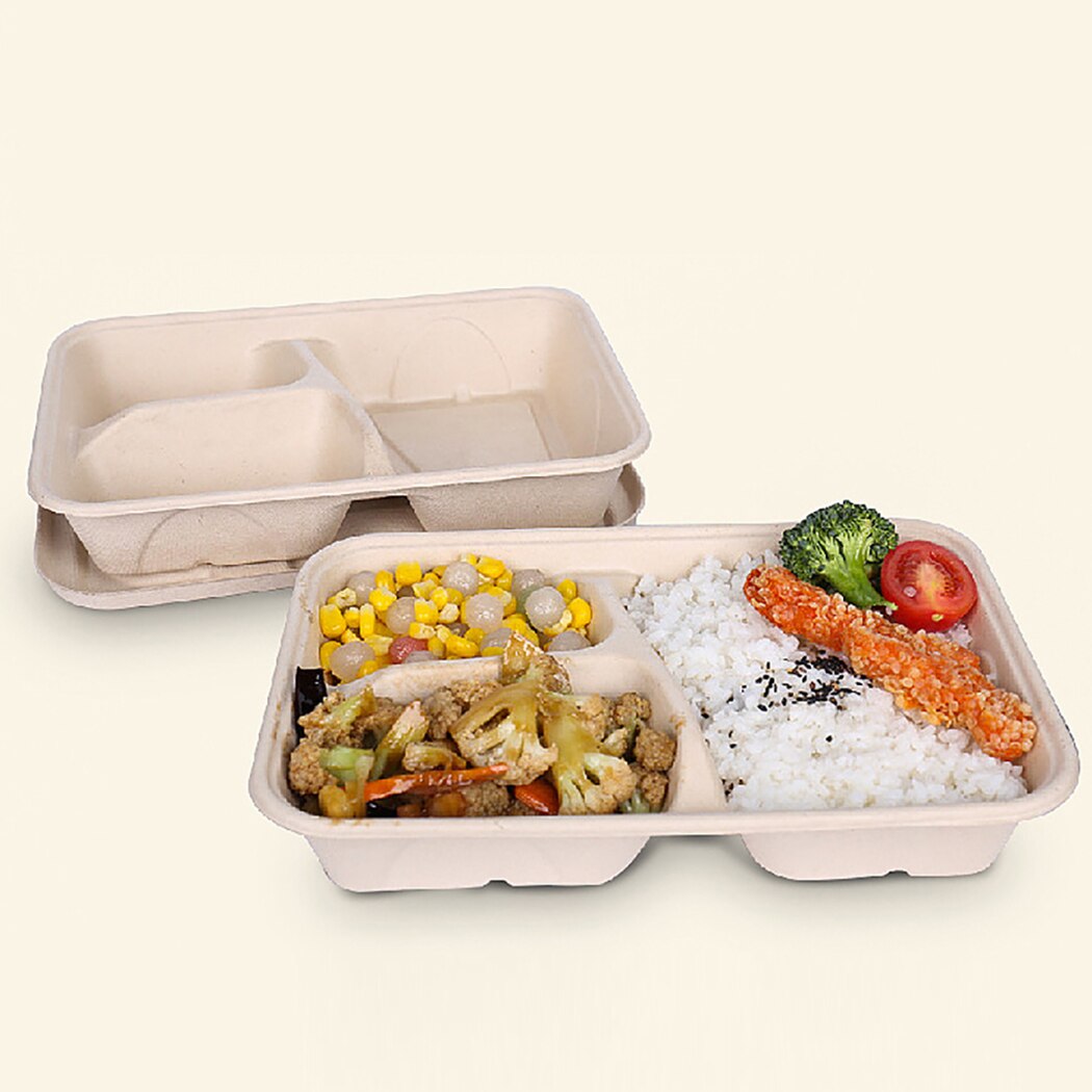 50PCS Paper Food Container 3-Compartment Food Packing Box Meal Prep Container Disposable Meal Prep Containers Food Takeout Boxes