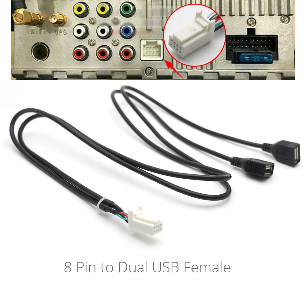 Universal usb hun interface  to 4 6 8 pin input wire connect kabel adapter til bil multimedieafspiller android stereo radio: 8 pin dobbelt usb b