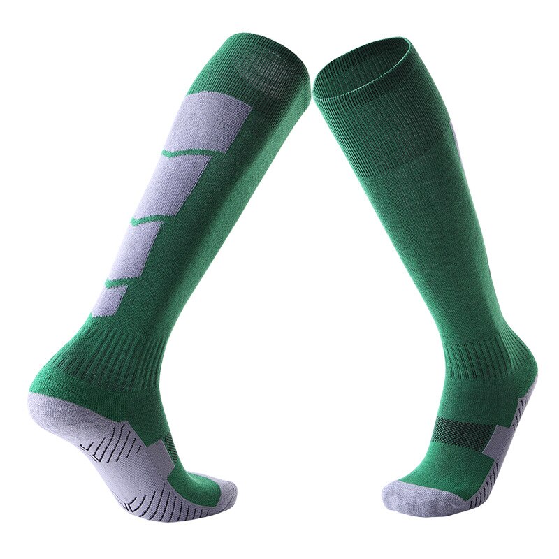 Men Women Non-slip Over Knee Football Socks Thick Towel Soccer Stockings Sweat-absorbent Wear-resistant Sports Socks SKJ035: grenn