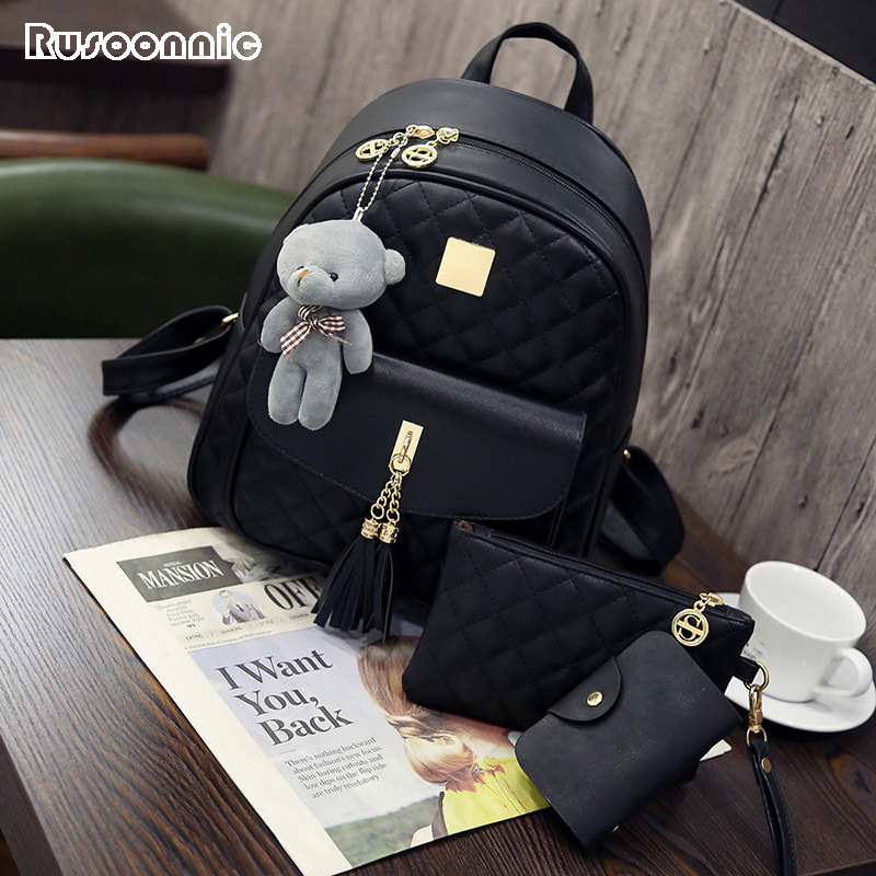 Rusoonnic Women Composite Bag Pu Leather Backpack School Bags Mochila Feminina Rucksack