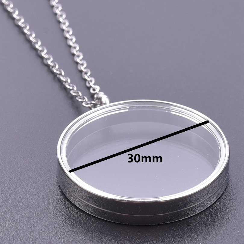 1Pc Stainless Steel Round Reliquary Coin Holder Locket Pendant Women Necklaces Glass Floating Ashes Relicario Collares Jewelry
