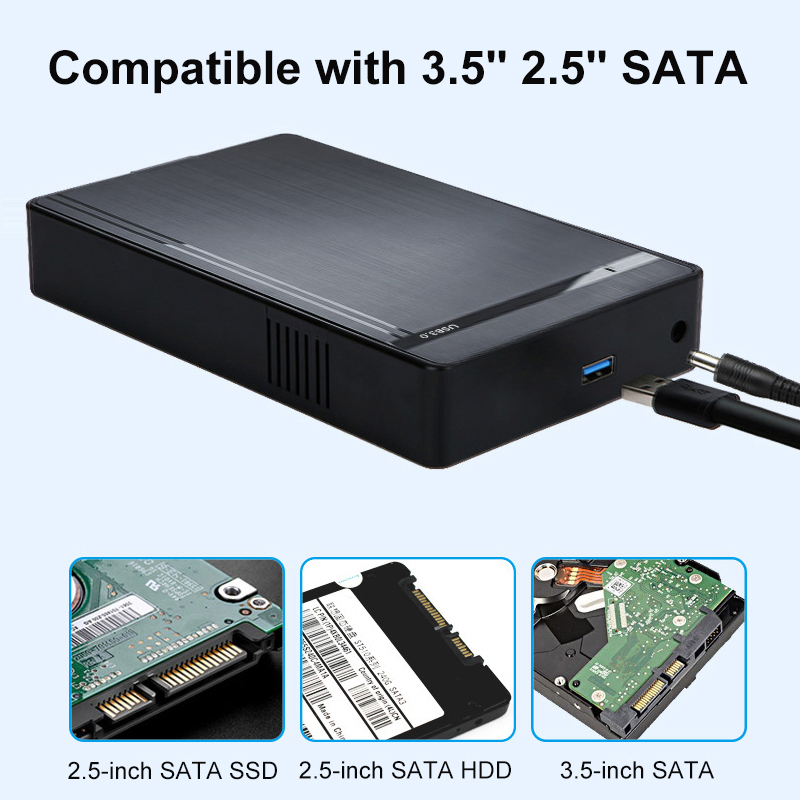 3.5 inch HDD Case USB 3.0 to SATA External Hard Drive Reader Support 10TB Hard Drive Enclosure High Speed Adapter for PC Laptop