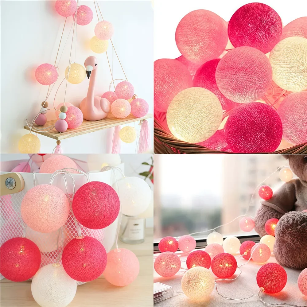 Guirnalda de algodón con bolas de luces, cadena de Navidad para colgar al aire libre, , habitación, cama, luces de hadas, decoraciones de boda y Halloween