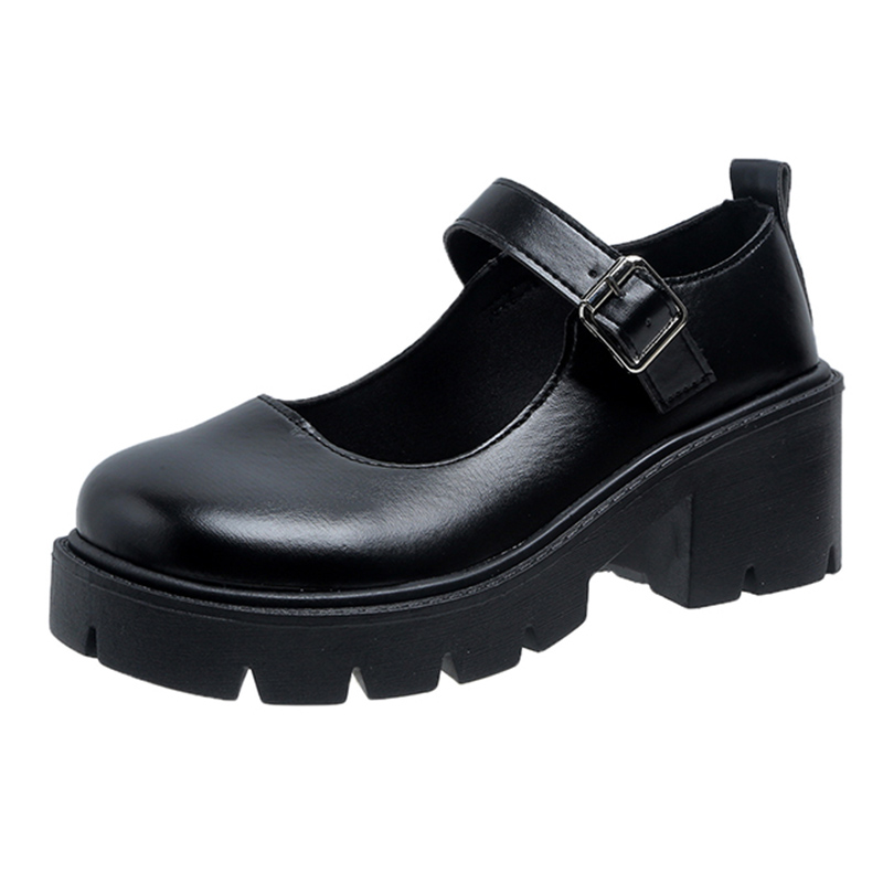 Décolleté con plateau con fibbia alla caviglia neri Scarpe Mary Jane in pelle verniciata stile giapponese da donna Scarpe Lolita con tacco spesso punk Mujer: Beige / 38