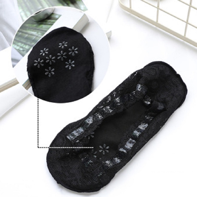 Women Solid Color Socks Lace Invisible Perspective Socks Summer Thin Breathable Socks For Female Silicone Non-slip Lining Socks