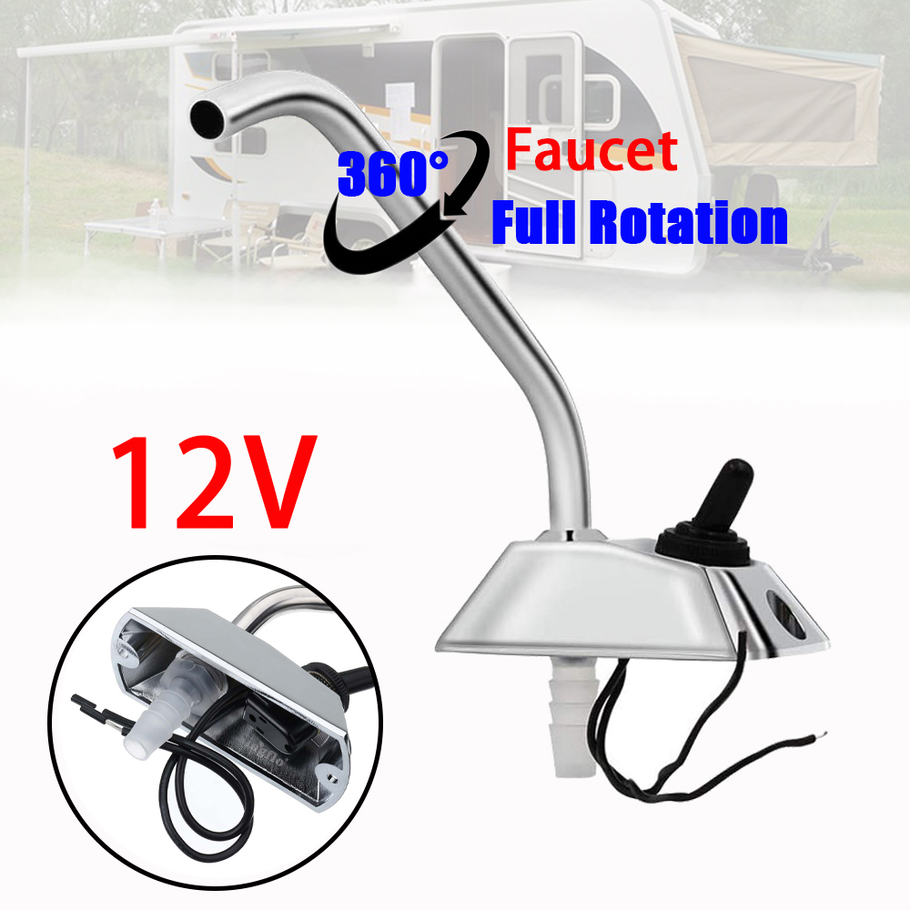 Grifo de agua para fregadero de autocaravana, accesorios de grifo eléctrico de 12V con orificio de rotación de 360 grados, para caravana y coche