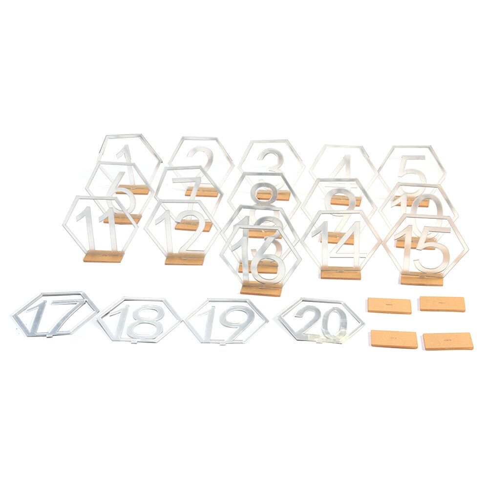Geometriske fødselsdagskort - ud håndværk part 9cm akryl nummer tegn holdbar sekskantet bord bryllup dekoration: Sølv / 1-20 nummer